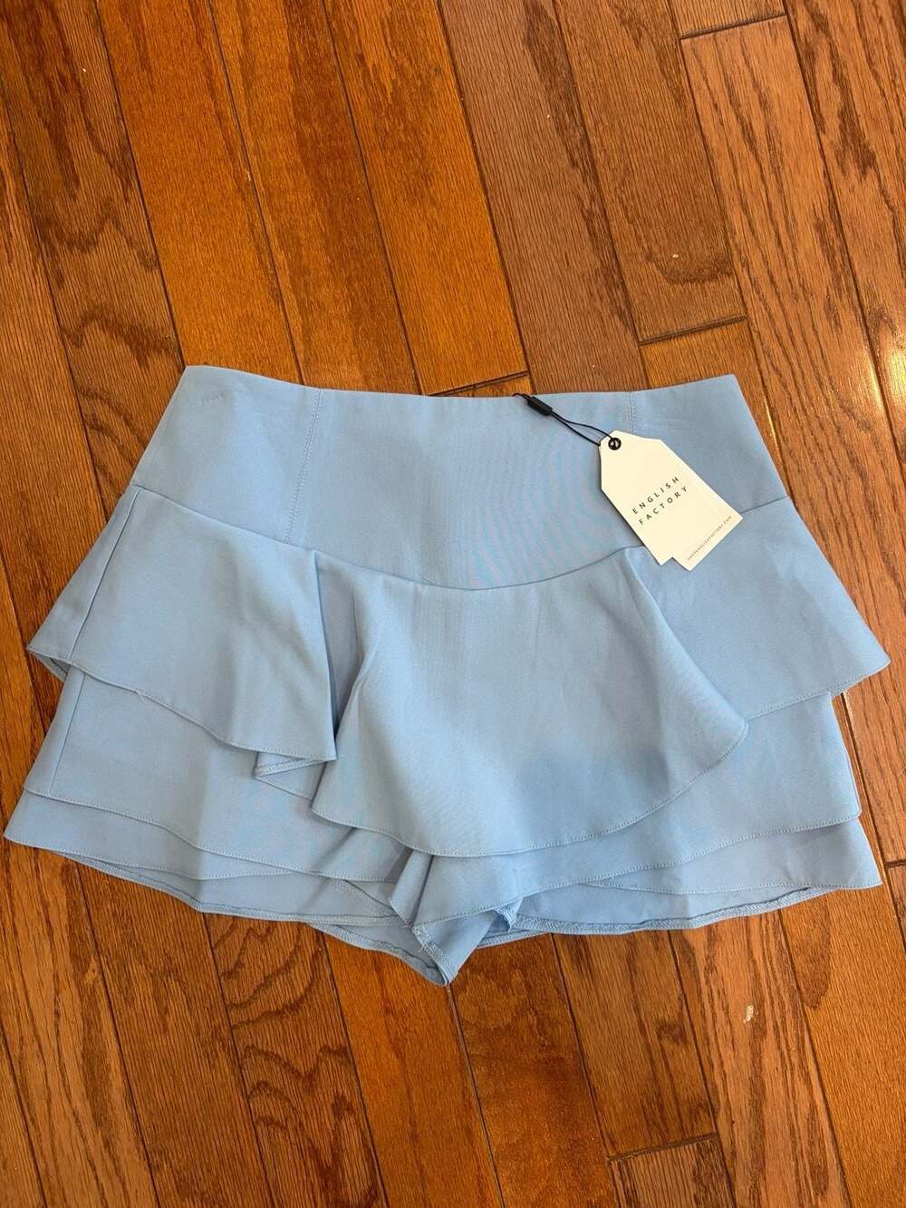 English Factory Ruffle Layered Mini Skort in Light Blue